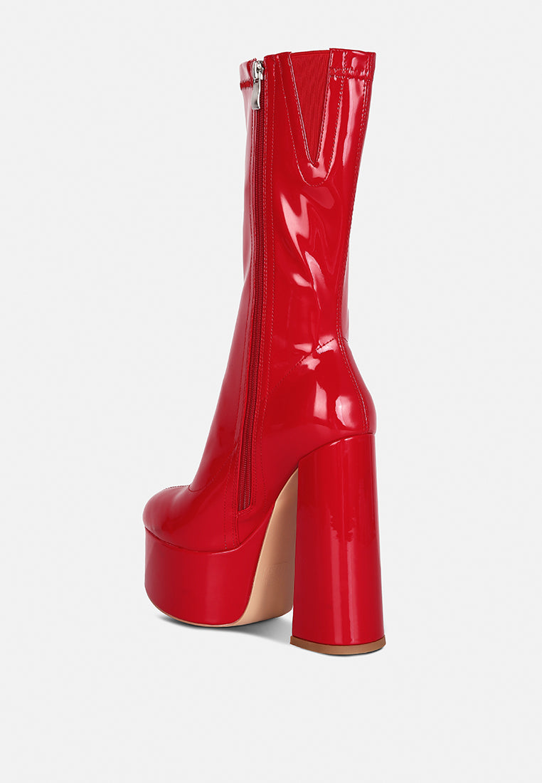vinkele patent pu high block heeled boot#color_red