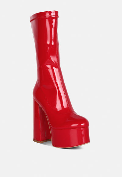 vinkele patent pu high block heeled boot#color_red