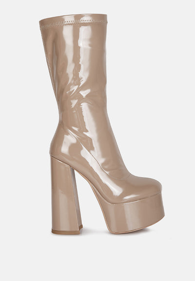 vinkele patent pu high block heeled boot#color_taupe