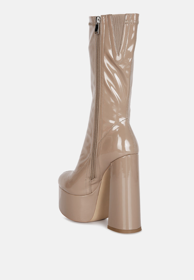 vinkele patent pu high block heeled boot#color_taupe