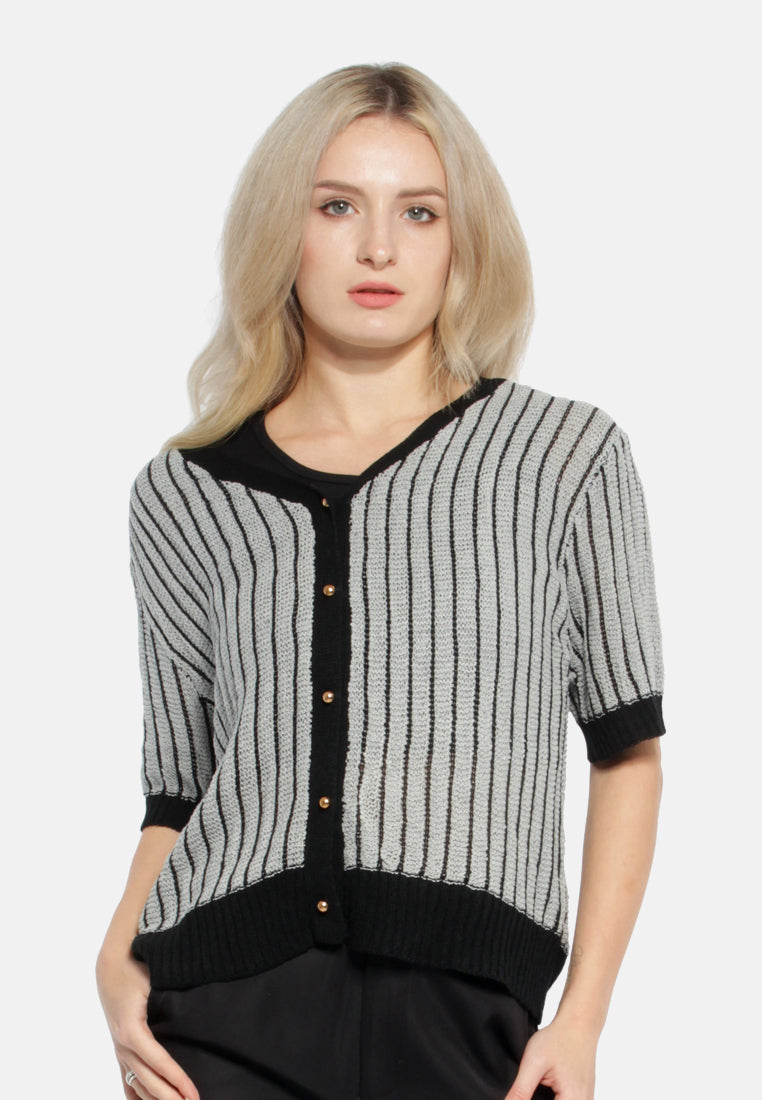 v neck cable knitted top#color_black
