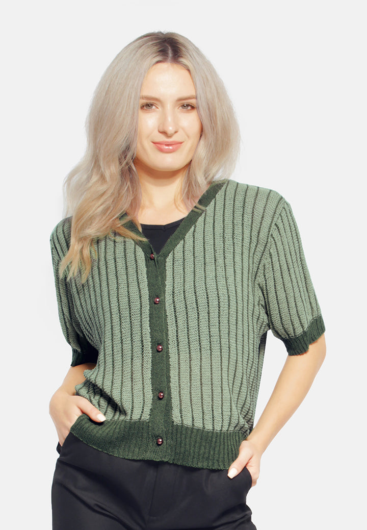 v neck cable knitted top#color_green
