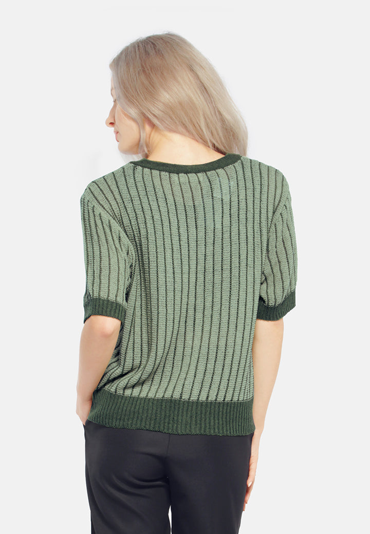 v neck cable knitted top#color_green