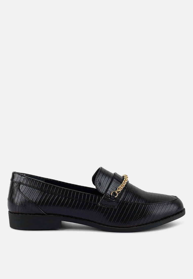 vouse low block loafers adorned with golden chain#color_black