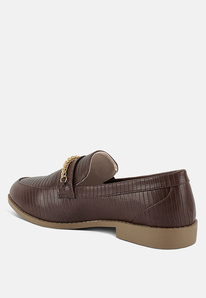 vouse low block loafers adorned with golden chain by ruw#color_brown