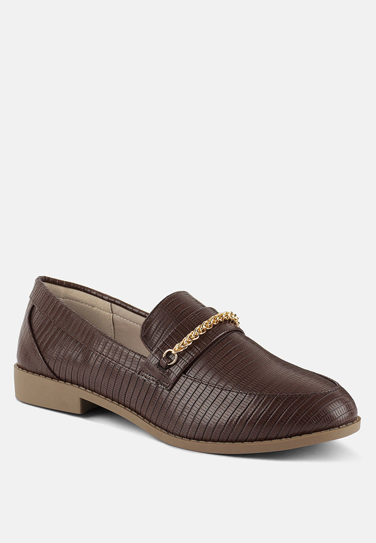 vouse low block loafers adorned with golden chain by ruw#color_brown