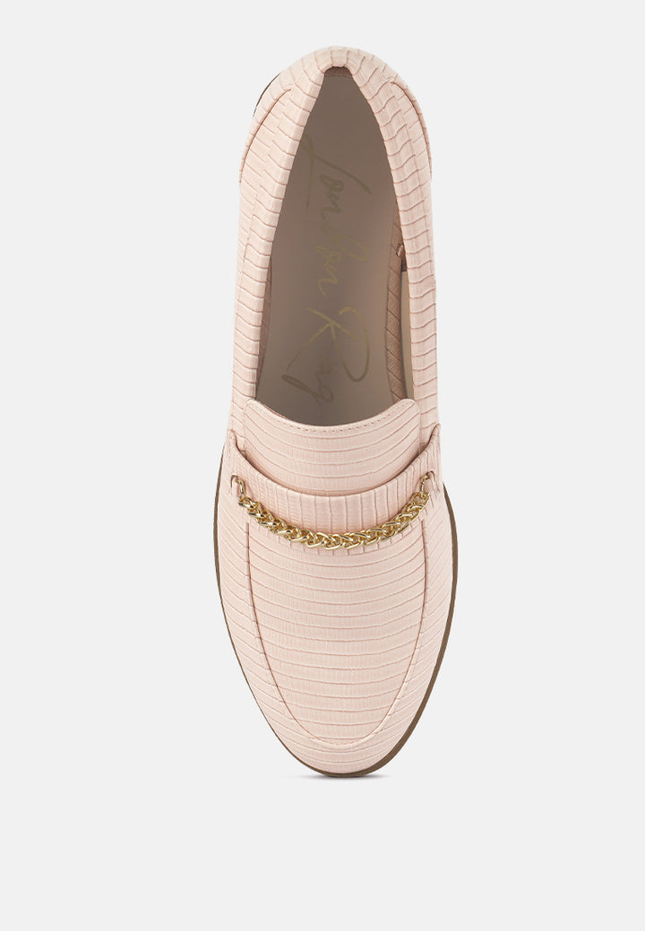 vouse low block loafers adorned with golden chain by ruw#color_nude