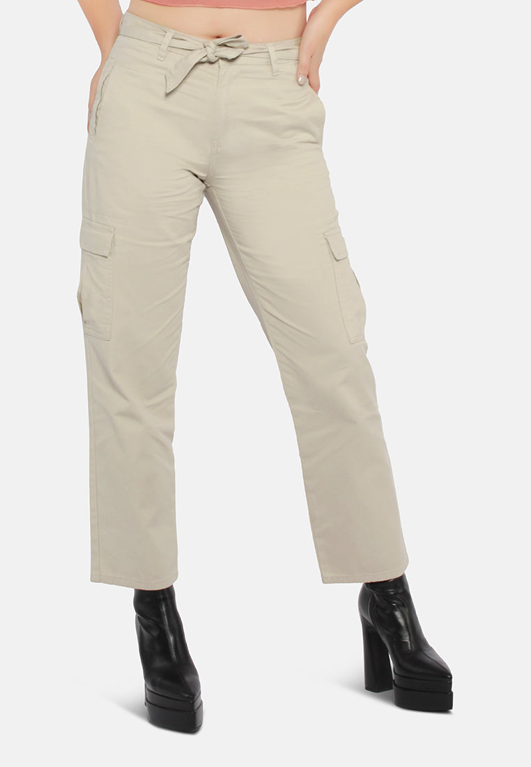 waist bow tie paper bag pants#color_beige