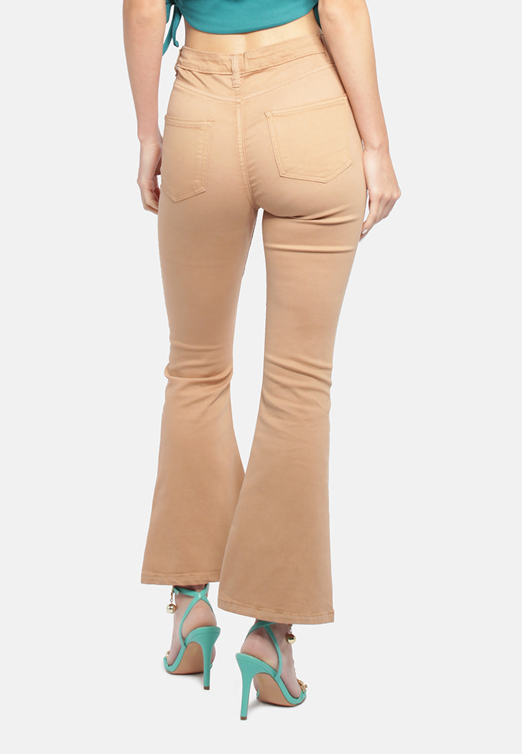 waist flared jeans#color_camel