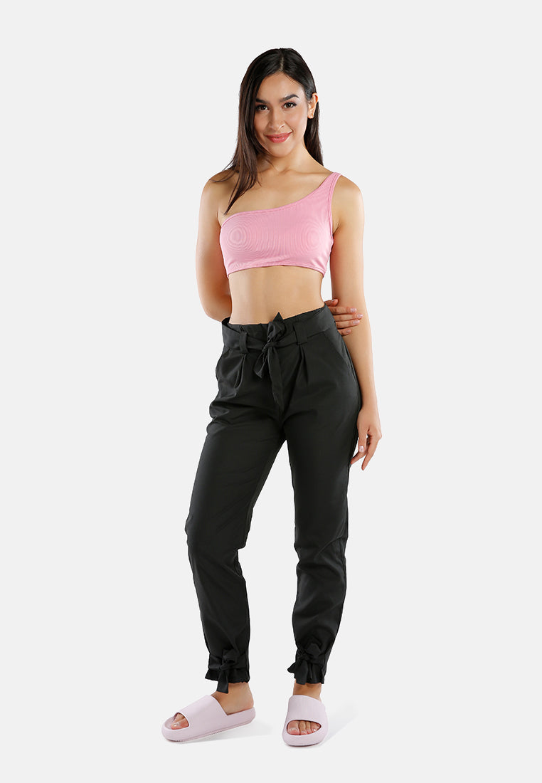 waist tie pleated trousers#color_black