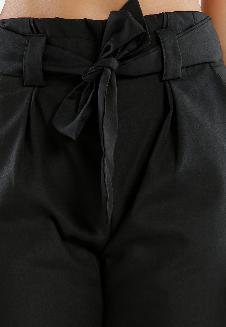waist tie pleated trousers#color_black