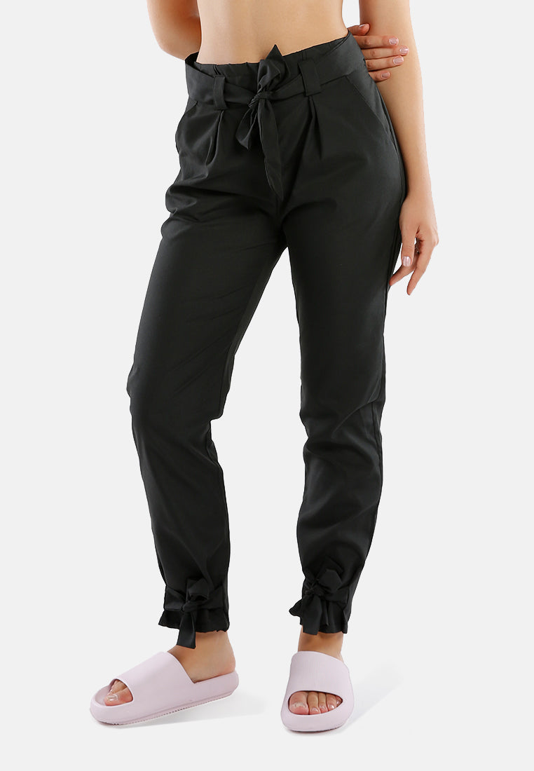 waist tie pleated trousers#color_black