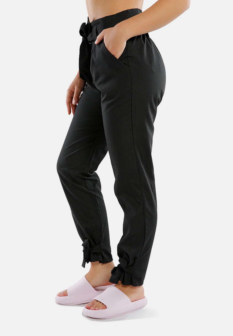 waist tie pleated trousers#color_black