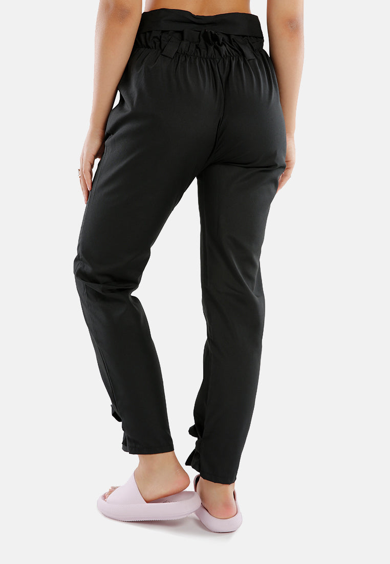 waist tie pleated trousers#color_black