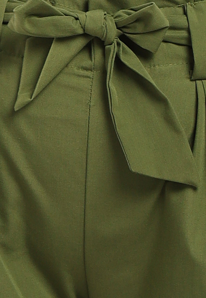 waist tie pleated trousers#color_green
