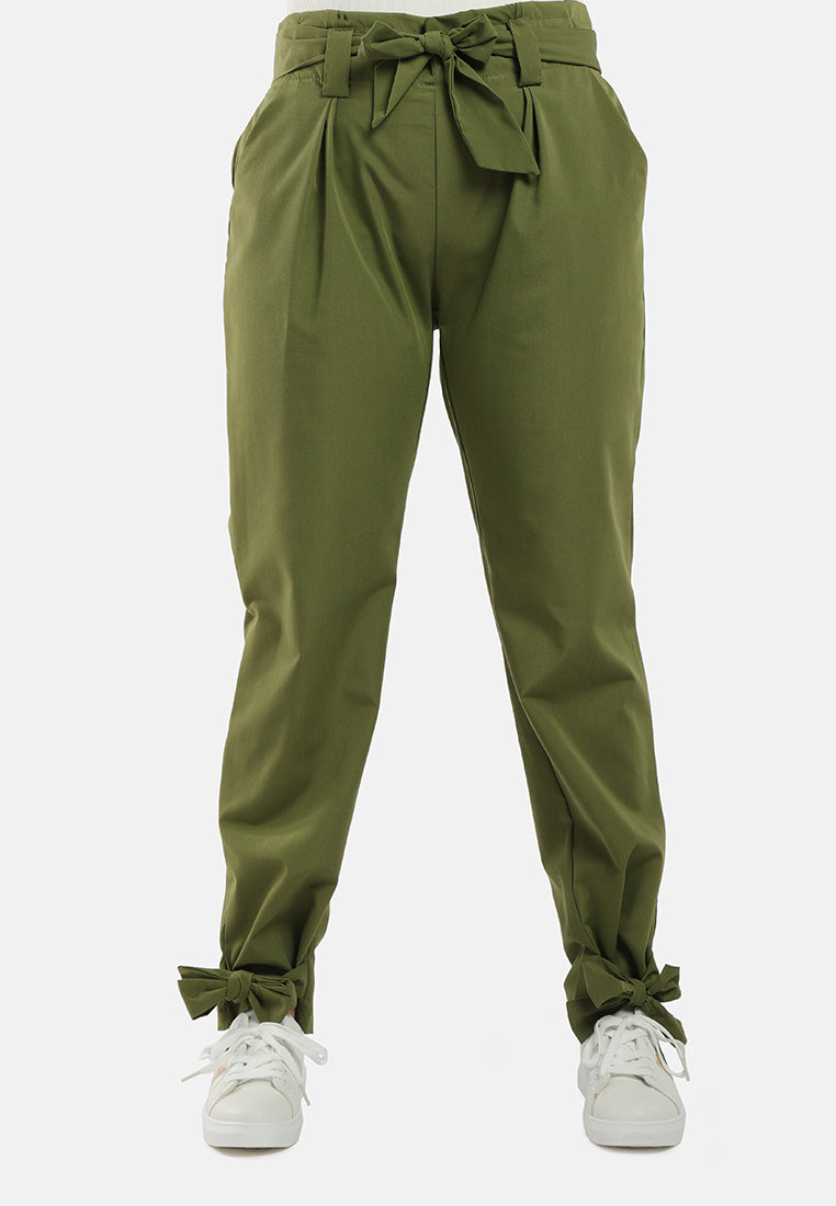 waist tie pleated trousers#color_green