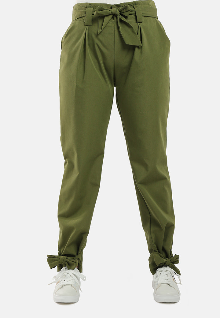 waist tie pleated trousers#color_green