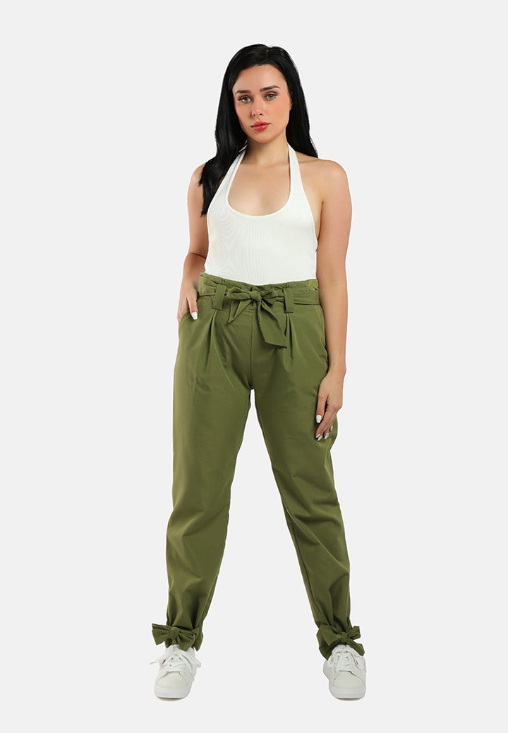 waist tie pleated trousers#color_green