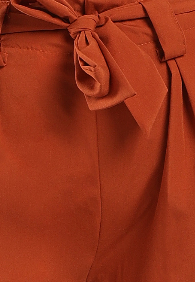 waist tie pleated trousers#color_orange