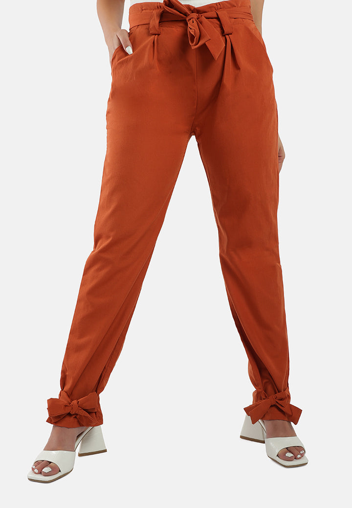 waist tie pleated trousers#color_orange