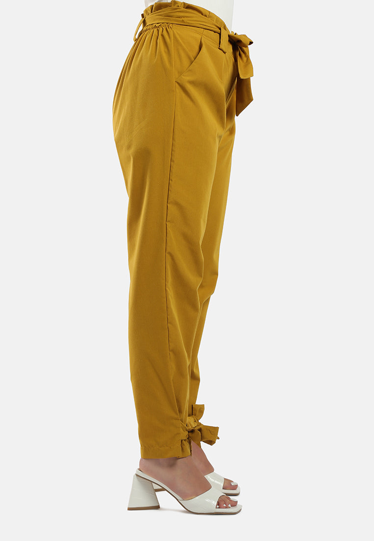 waist tie pleated trousers#color_yellow