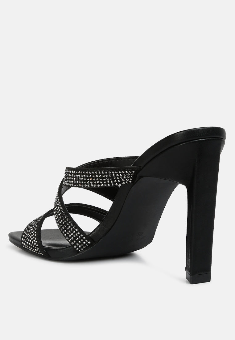 wapit rhinestone embellished straps sandals#color_black