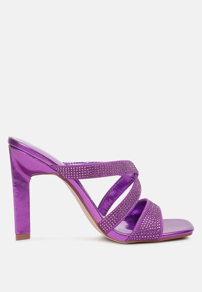 wapit rhinestone embellished straps sandals#color_purple