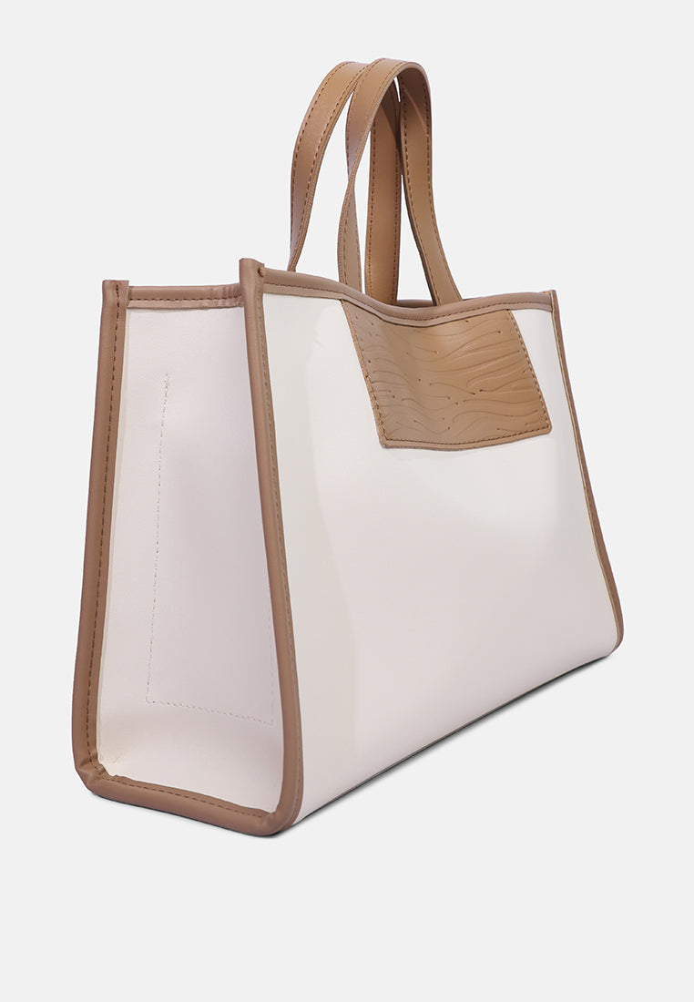 wavy patch color block tote bag#color_off-white