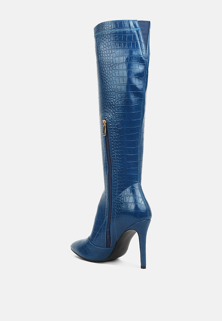 wheedle croc high heeled calf boots#color_navy