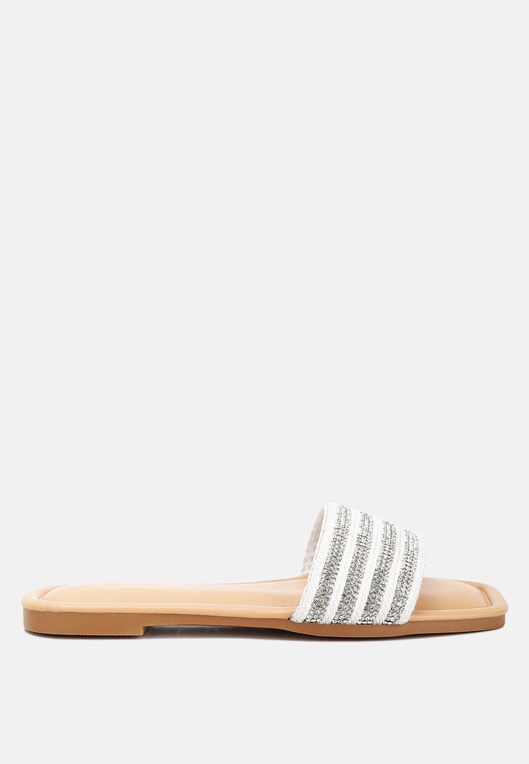 white rope n dimanate slip-on flats by ruw#color_white