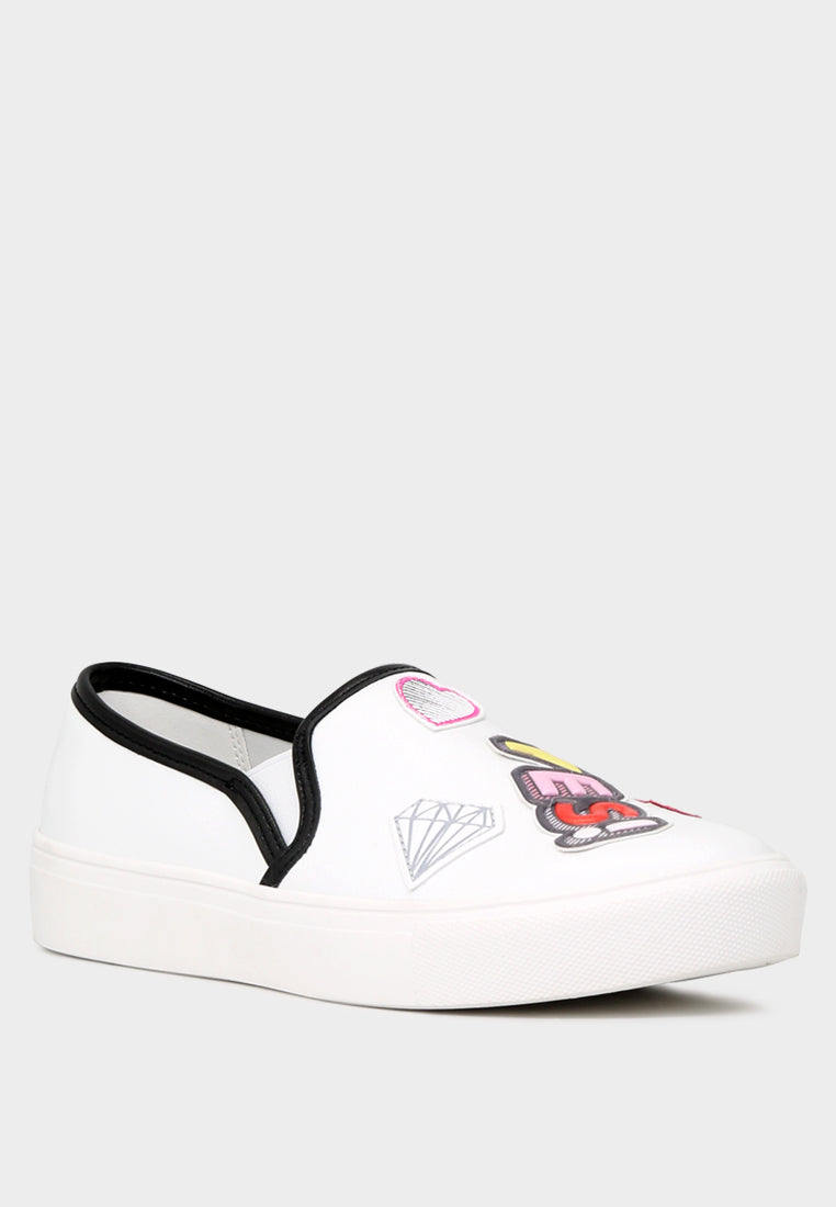 white slip on patchwork sneakers#color_white