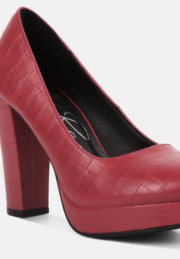 whitley croc texture high block heel pumps#color_burgundy