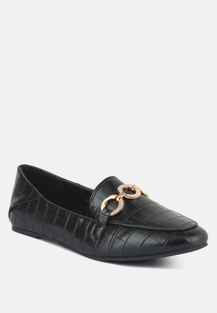 wibele croc textured metal show detail loafers#color_black