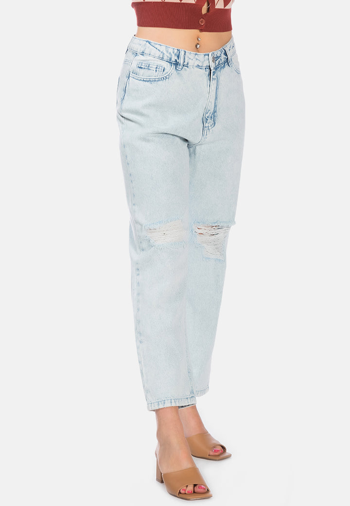 wide fit washed ripped jeans pants#color_light-blue
