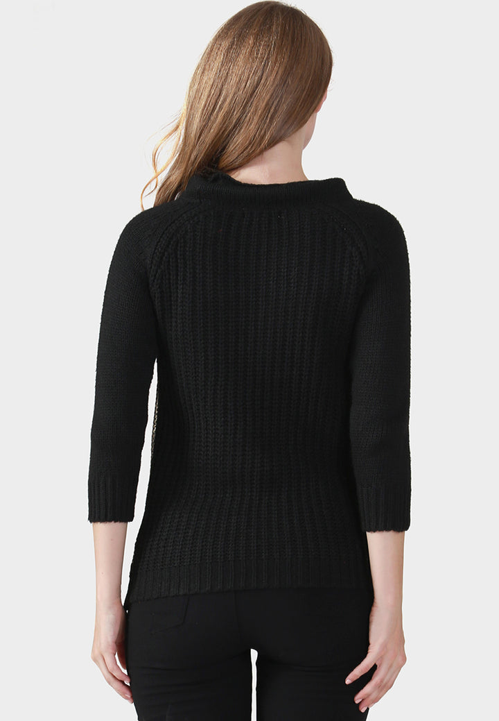 wide turtle neck metallic print knit sweater#color_black