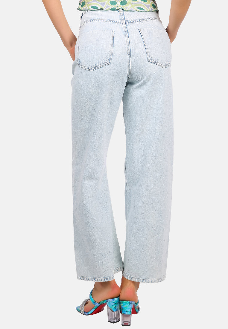 wide washed distressed jeans pants#color_light-blue