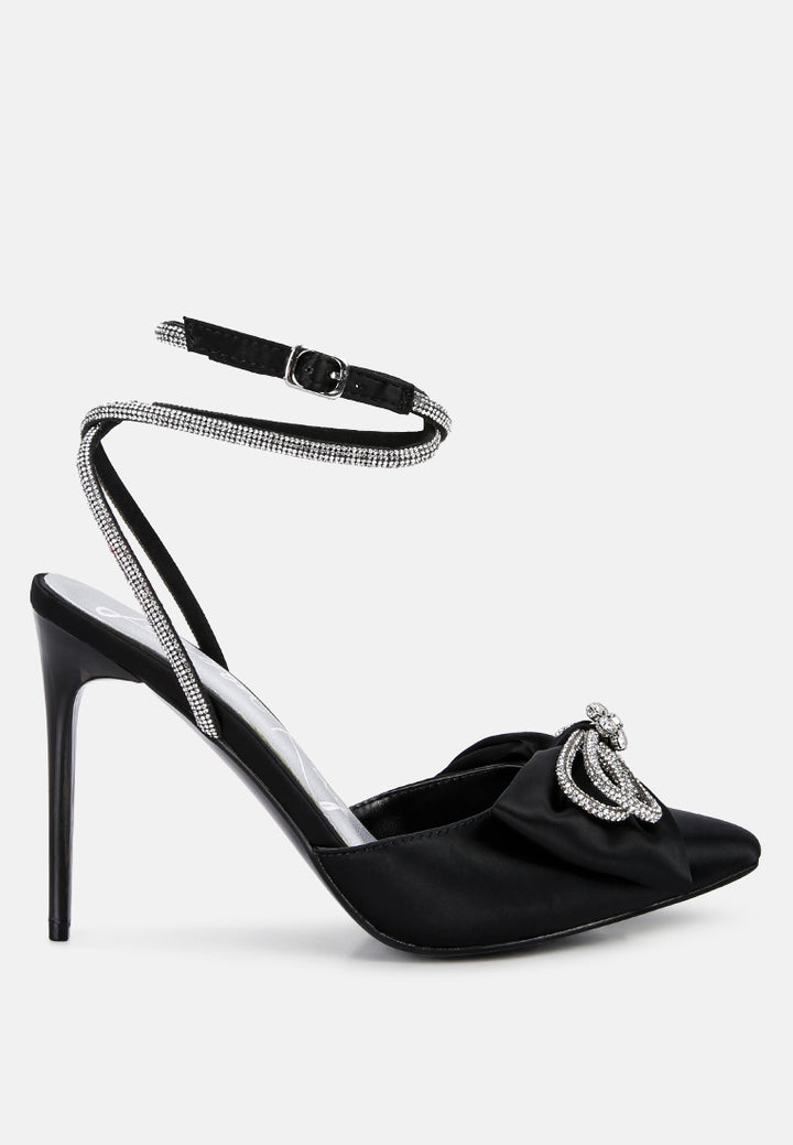 winged high heel rhinestone embellished sandals#color_black