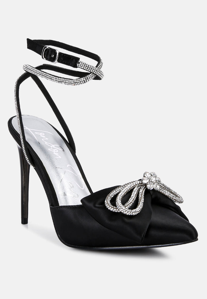 winged high heel rhinestone embellished sandals#color_black