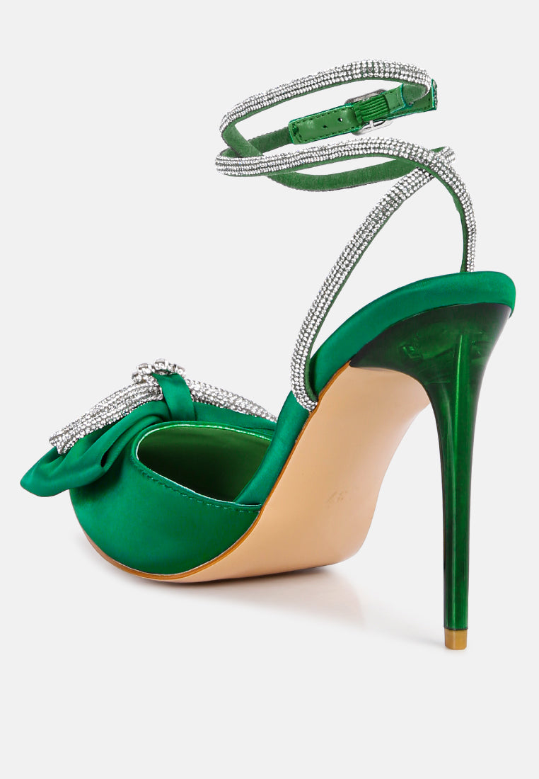 winged high heel rhinestone embellished sandals#color_green