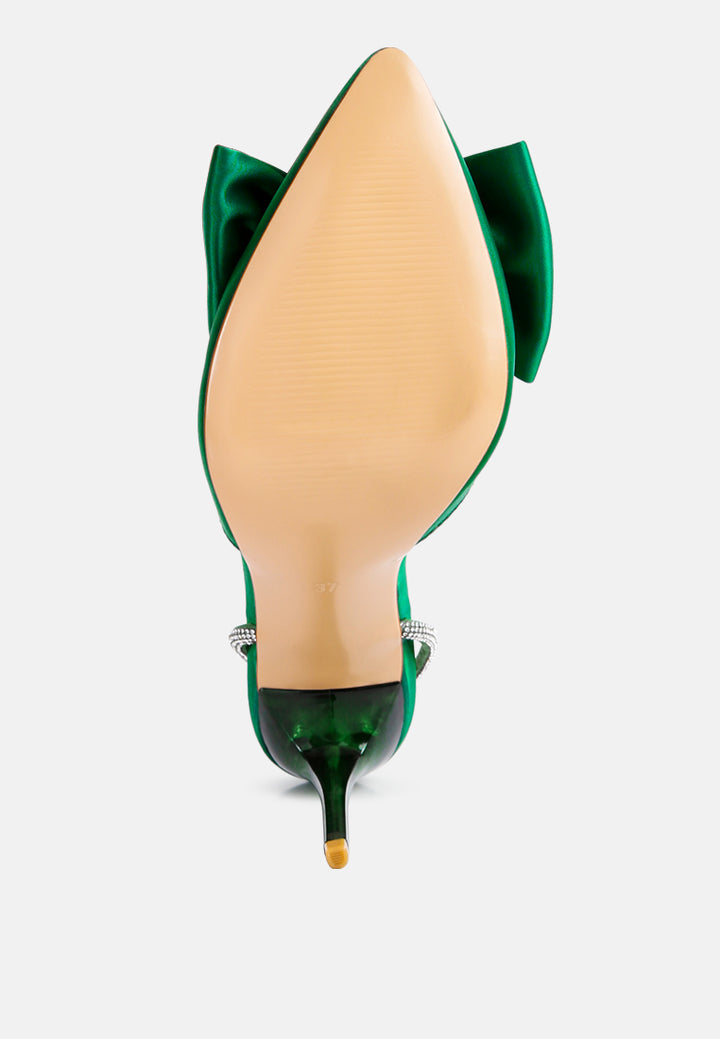 winged high heel rhinestone embellished sandals#color_green