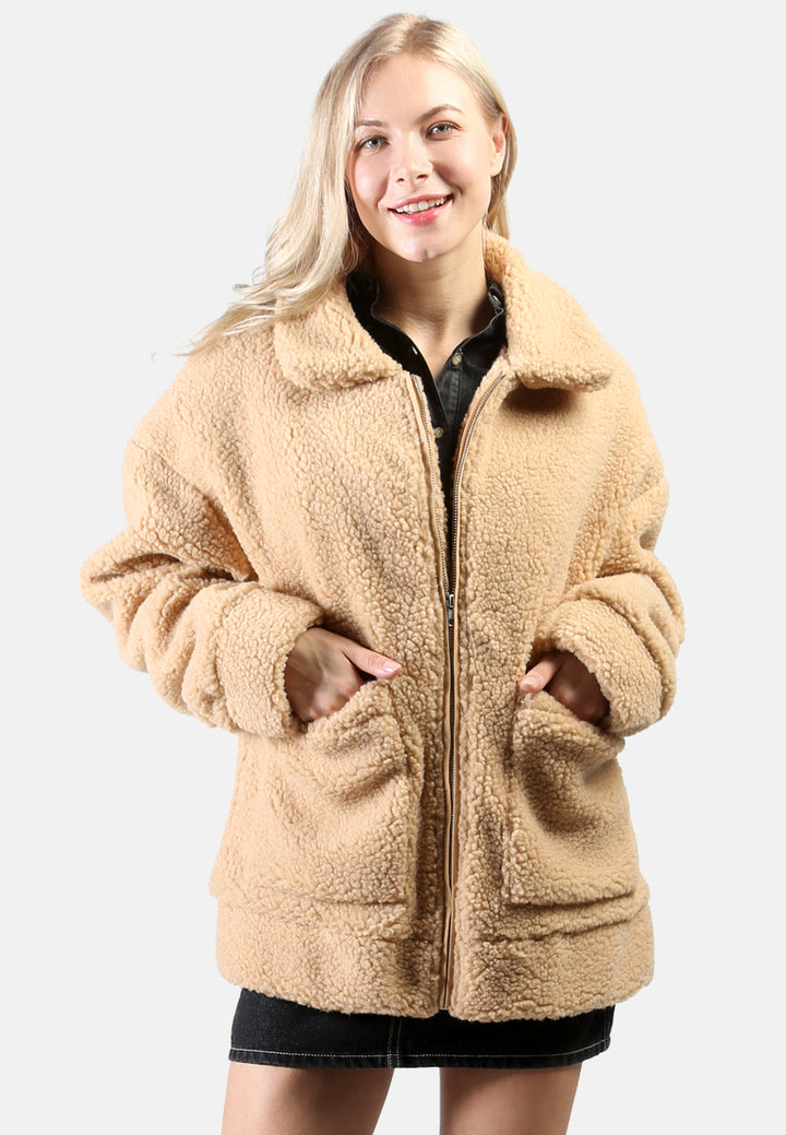 winter teddy jacket#color_camel