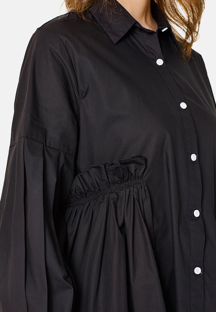 women's pleated shirt dress#color_black