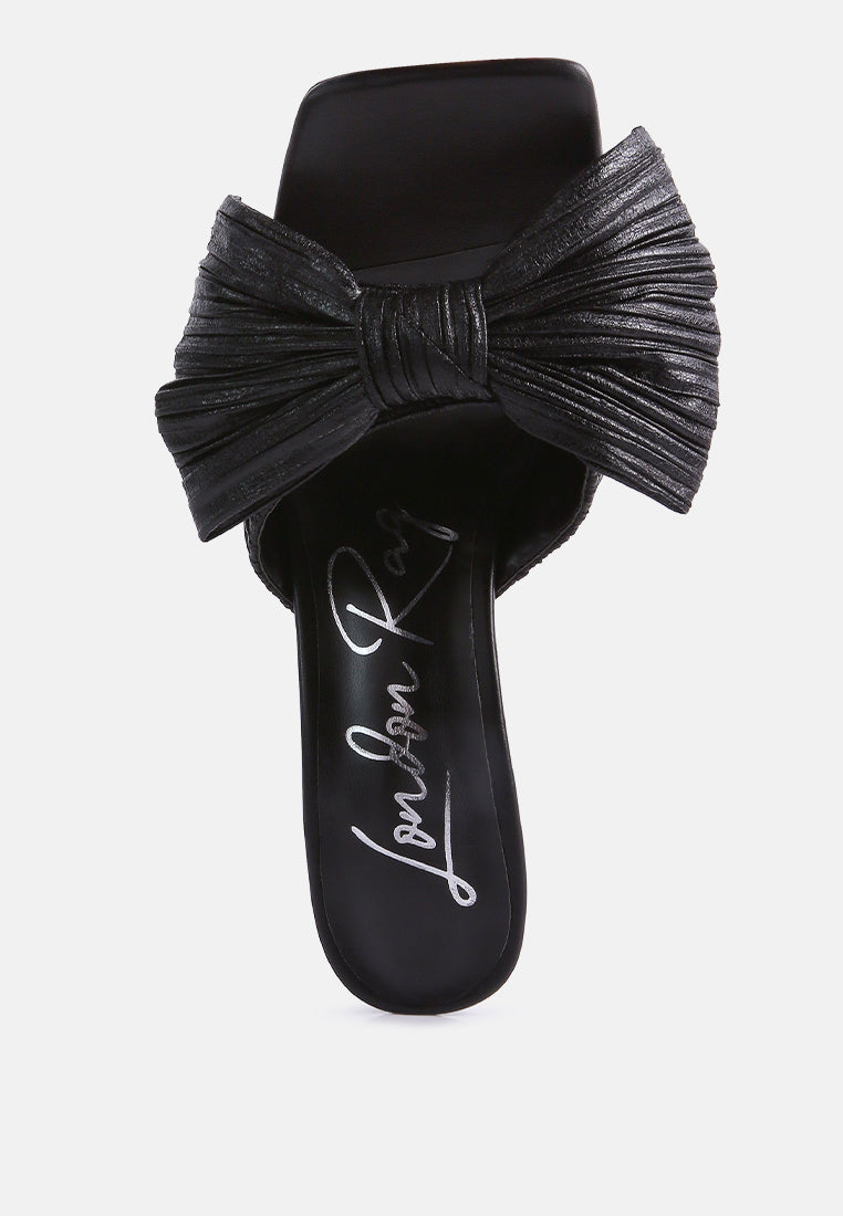 wonderbuz high heeled bow slider sandals#color_black
