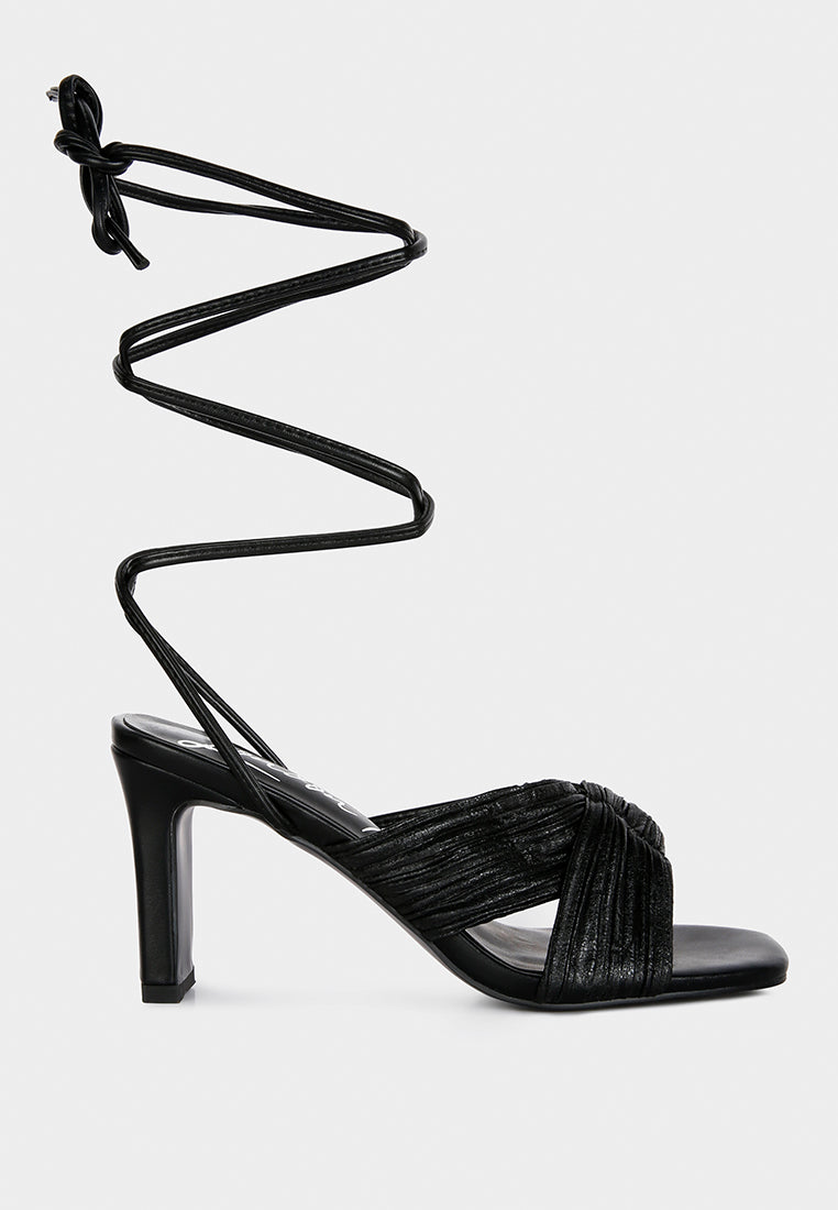 xuxa metallic tie up block heel sandals#color_black