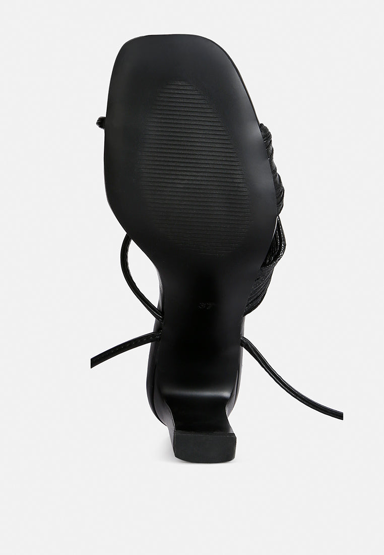 xuxa metallic tie up block heel sandals#color_black