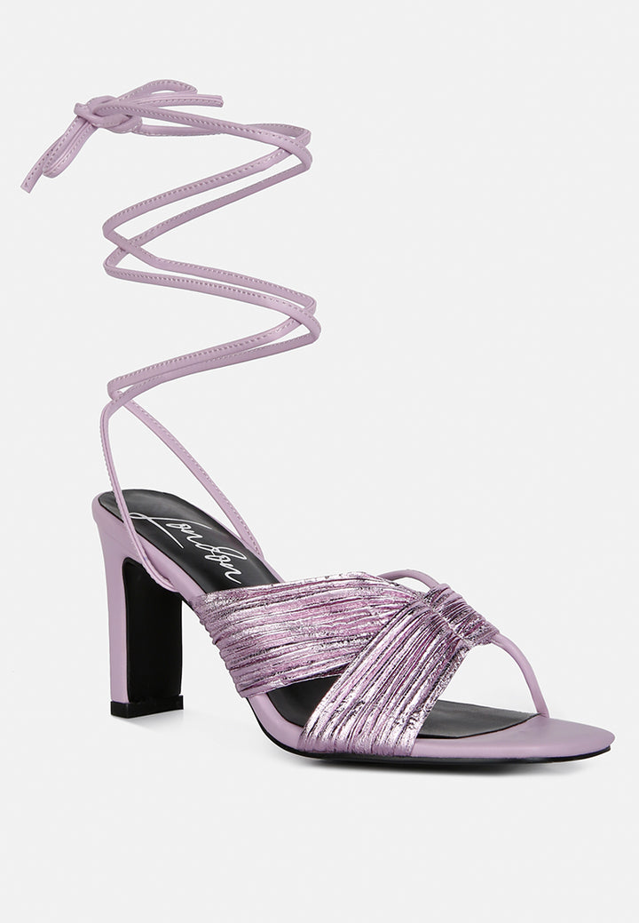 xuxa metallic tie up block heel sandals#color_purple