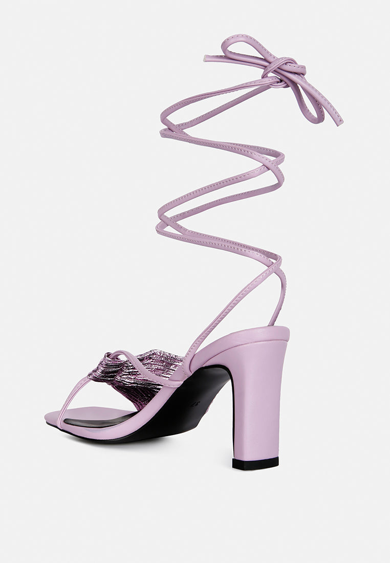 xuxa metallic tie up block heel sandals#color_purple