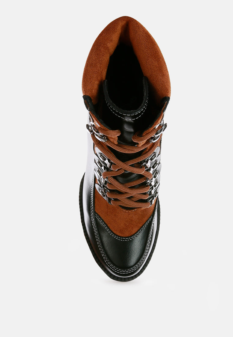 yeti high heel lace up biker boots#color_black-tan