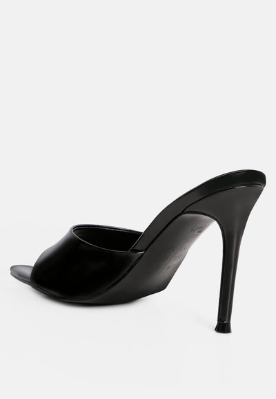 yuleball patent pu high heel sandals#color_black