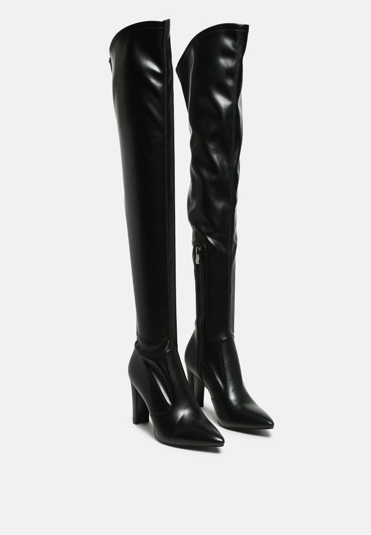 zade thigh high long boots in stretch patent pu#color_black